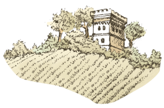Terroir sketch of chateau and field of vines